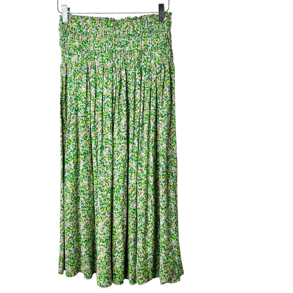 Scoop NYC Floral Smocked Waist Flowy Green Floral MIDI Skirt XS (0-2) - Picture 2 of 6